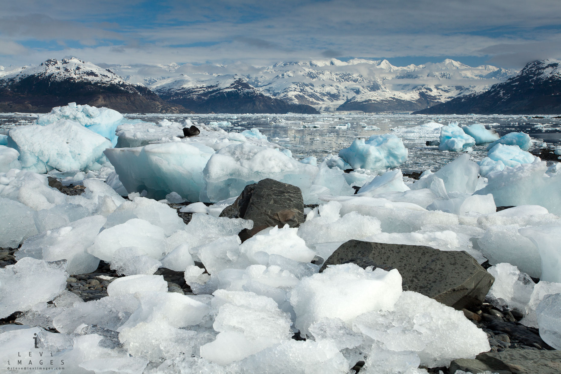 Ice fragments deposited at high tide, Columbia Glacier. Prince William Sound, Alaska