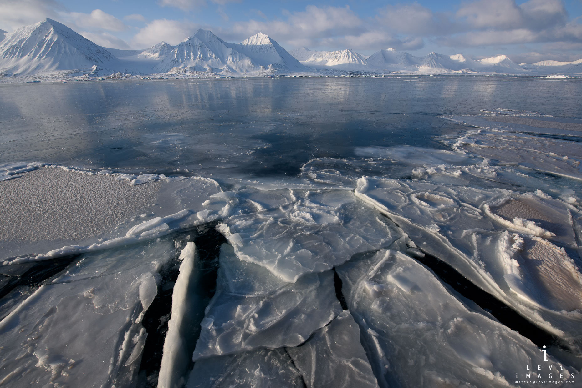 Ice sheet formation and mountain landscape. Svalbard, Norway