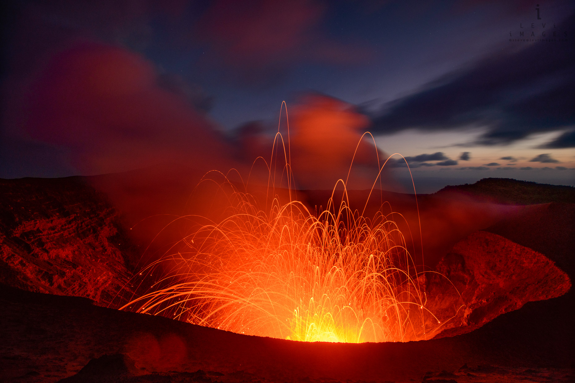 Volcanic eruption at dusk. Tanna Island, Vanatu